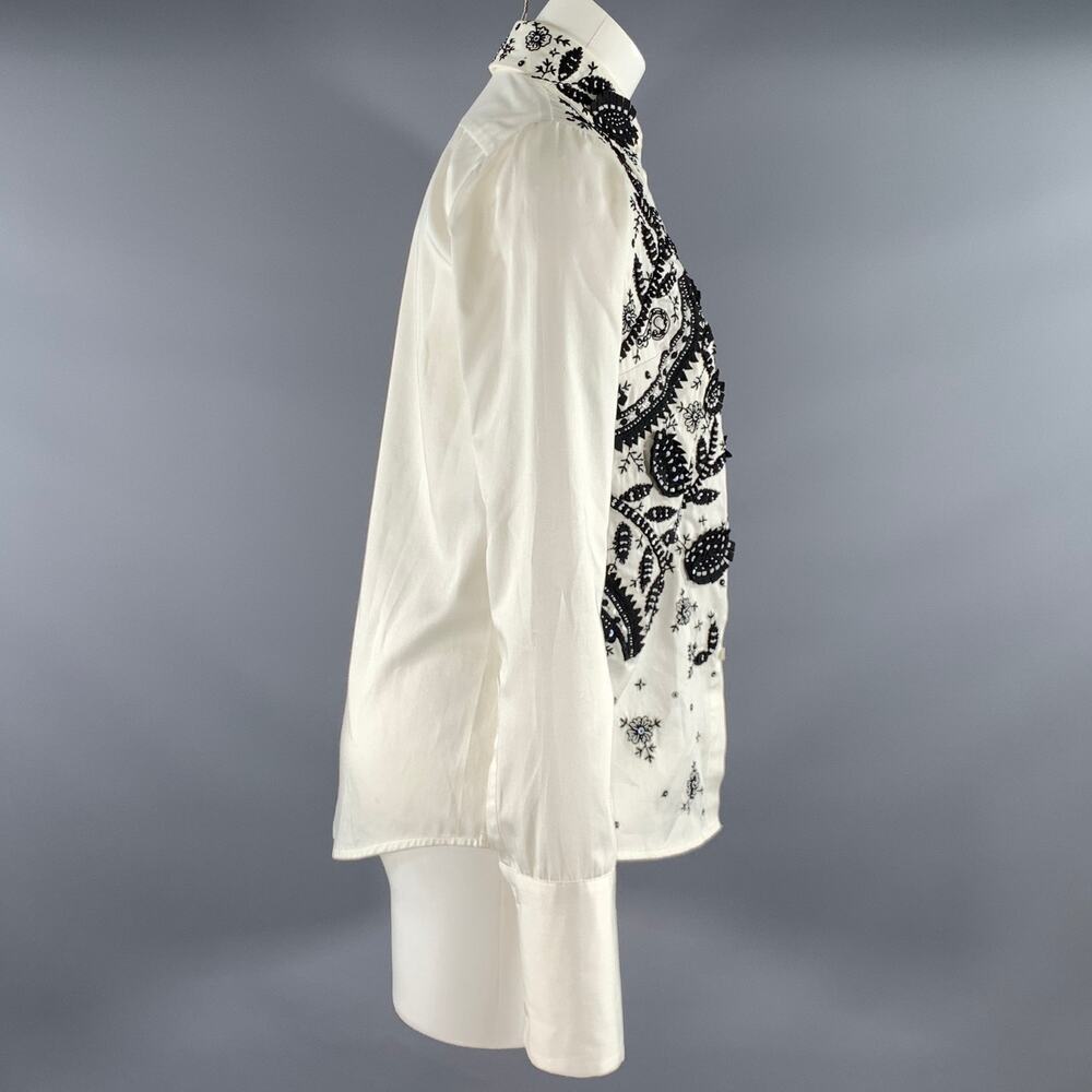 BACCA DA SILVA Size S White Black Embroidered Shirt - Picture 3 of 7